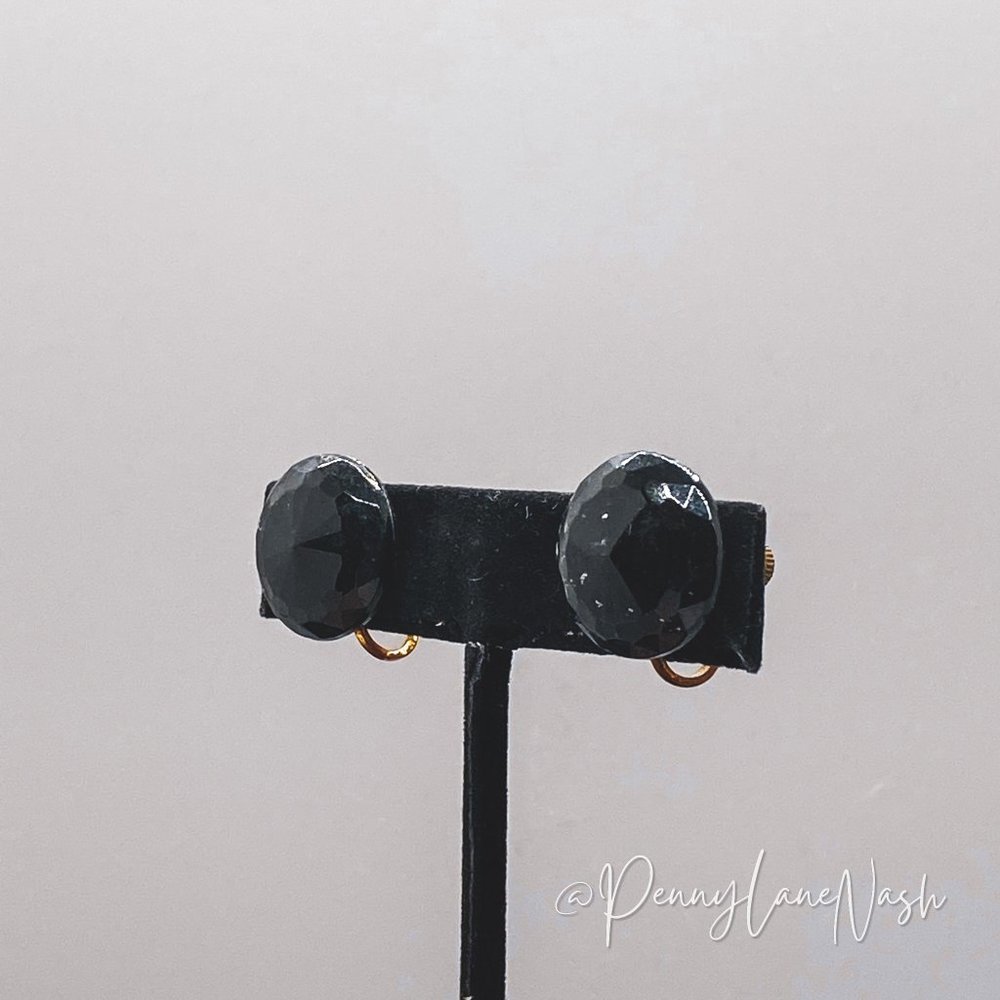 Vintage Handmade Black Jewel Circle Stud Earrings - Picture 7 of 7